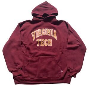 Vintage 90s Virginia Tech Hokies Russell Athletic Red Heavyweight Hoodie Size XL